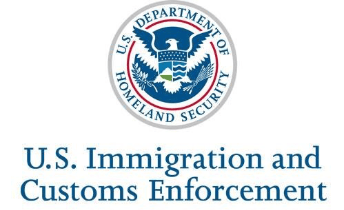 Logo of the U.S. Department of Homeland Security featuring the eagle emblem, with the text 'U.S. Immigration and Customs Enforcement' below.