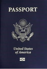 Cover of a United States passport featuring the word 'PASSPORT' and the national emblem.